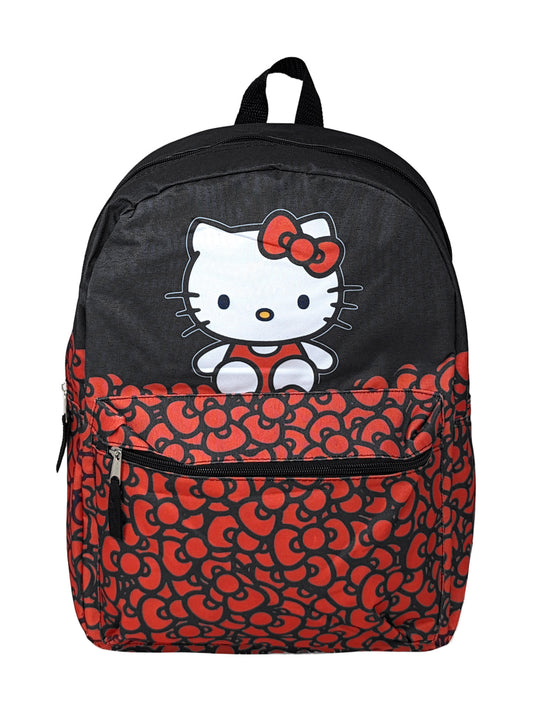 Hello Kitty Backpack 16" Sanrio Red Bows Girls Black