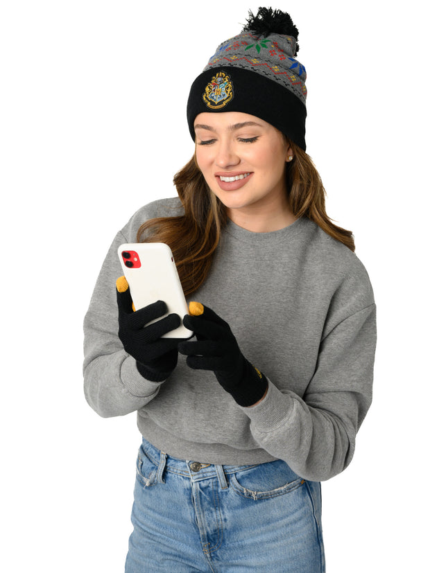 Adult Harry Potter Beanie Hat with Gloves Touch Screen Women's Knit Hogwarts Set