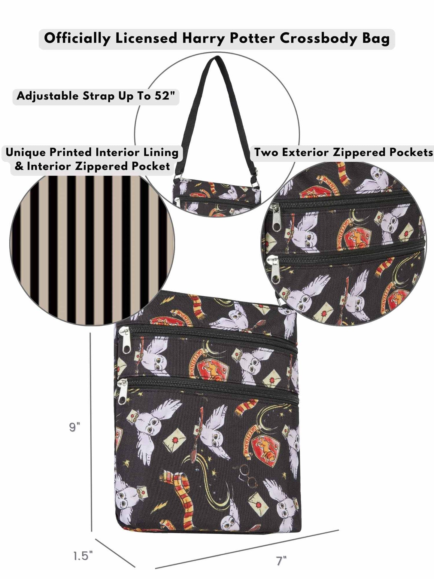 Harry Potter Passport Bag Travel Crossbody Purse Gryffindor Hedwig