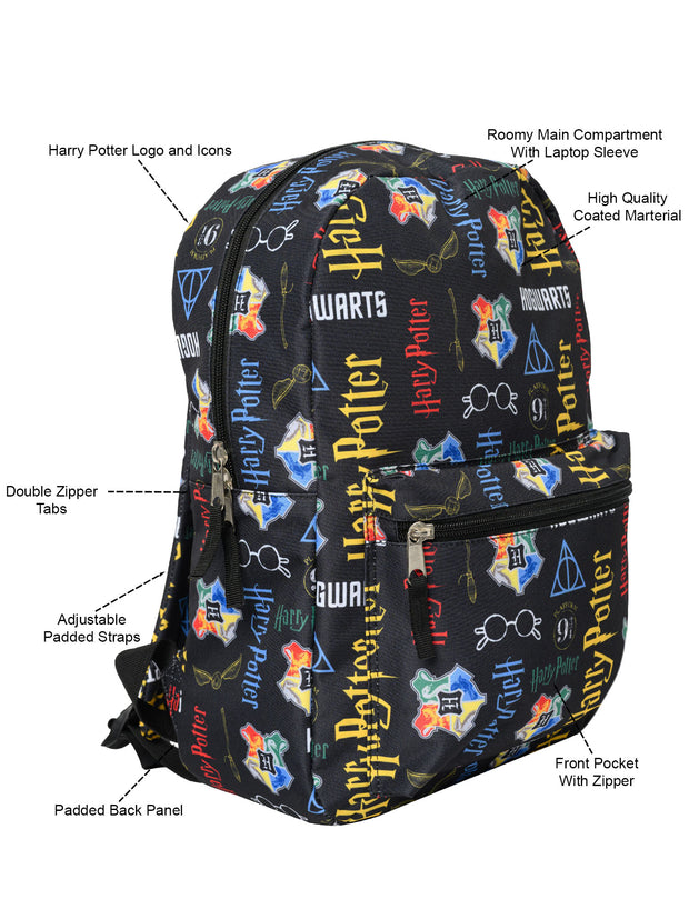 Harry Potter Backpack 16" Hogwarts Gryffindor Laptop Sleeve Kids Adults Durable