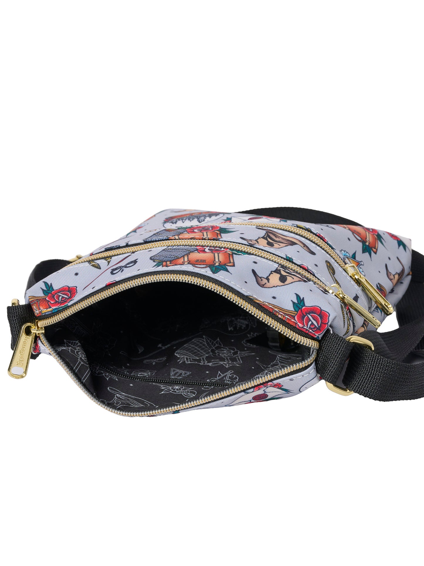 Loungefly x Harry Potter Crossbody Travel Passport Bag Nylon Tattoo All Over Print