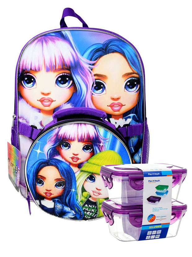 Rainbow High Backpack 16" Violet & Detachable Round Lunch Bag W/ 2-PC Container