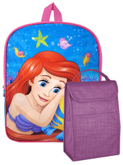 The Little Mermaid 15" Backpack Disney Ariel Girls & Purple Insulated Lunch Bag