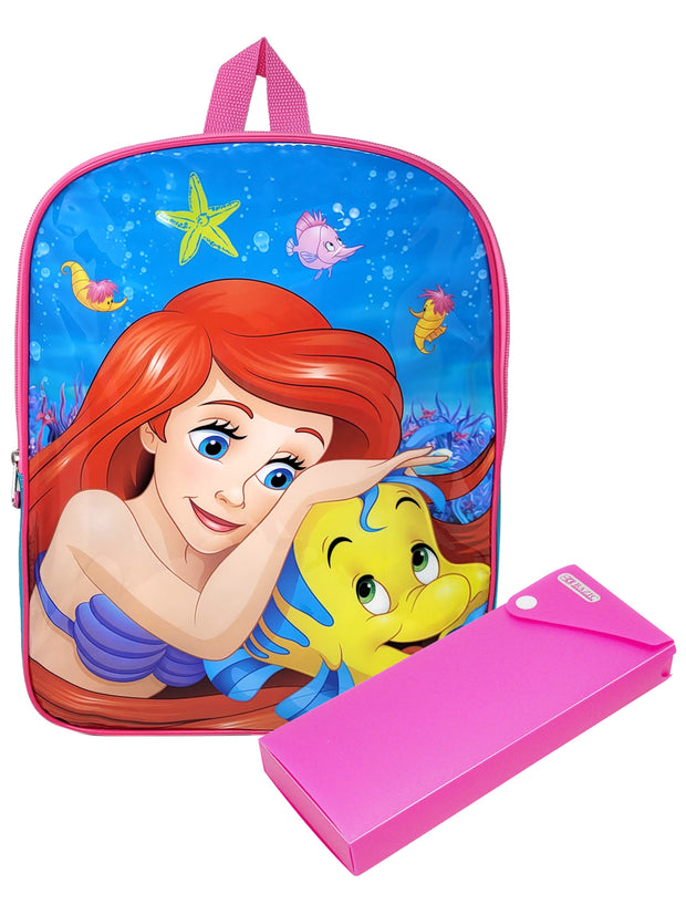 Disney The Little Mermaid Girls School Backpack 15" Ariel Pink and Pencil Case
