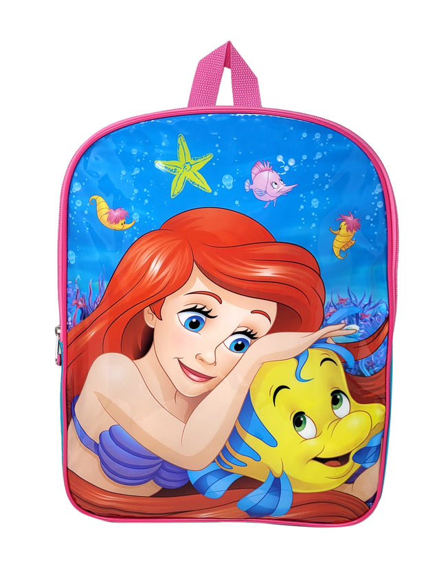 Disney The Little Mermaid Backpack 15" Ariel Flounder Seahorses Girls Blue Pink