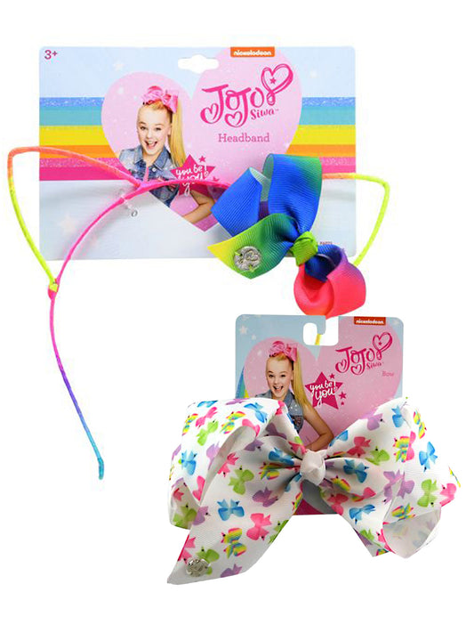JoJo Siwa Bow Hair Clip White w/ Rainbow Colored Headband and Cat Ears Set