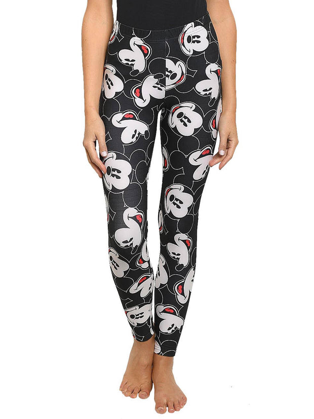 Juniors Disney Mickey Mouse Faces Leggings All-Over Print Stretch (Size Small)