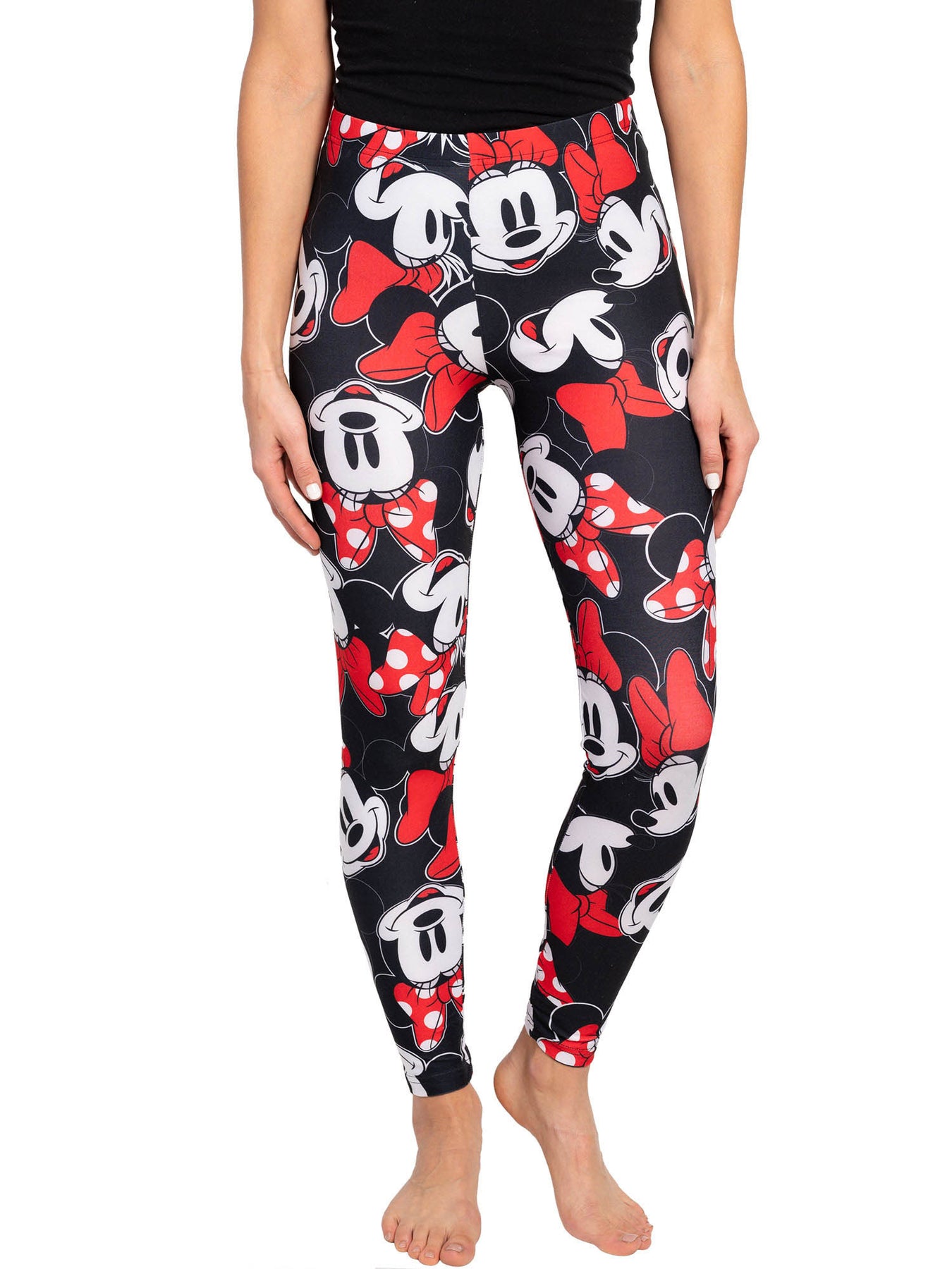 Juniors Disney Minnie Mouse Red Bow Black Leggings All-Over Print Stre –  Open and Clothing