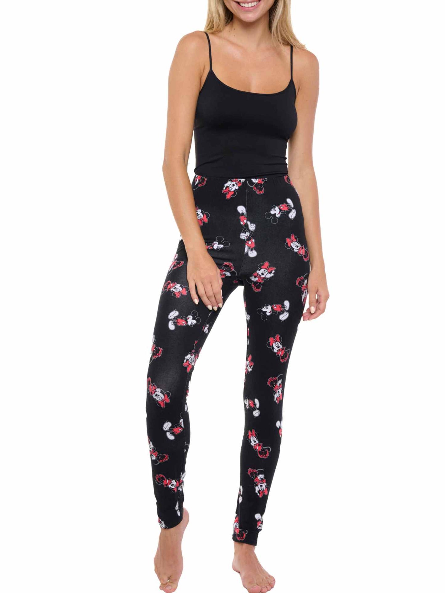 Disney Women's Mickey & Minnie Mouse Leggings All-Over Print Stretch Black