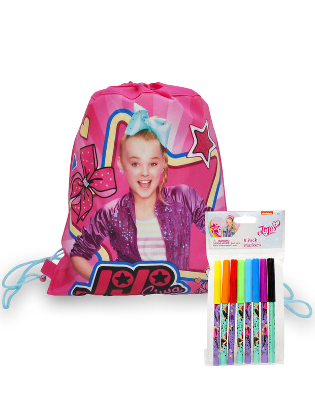 Kids Non-Woven JoJo Siwa Cinch Sling Bag w/ 8-Pack Markers Set