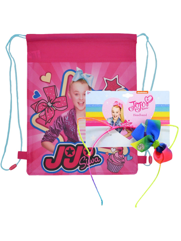 Girls JoJo Siwa Pink Sling Bag & Rainbow Cat Ears Headband w/ Bow Set