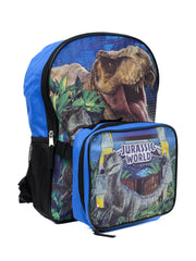 Jurassic World Dinosaur Backpack 16" & Insulated Lunch Bag T-Rex Boys Blue Black