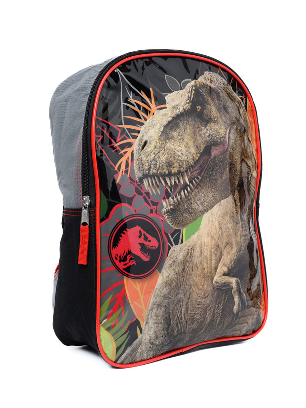 Jurassic World Backpack 15" T-Rex Predator Dinosaur Gray Red Boys