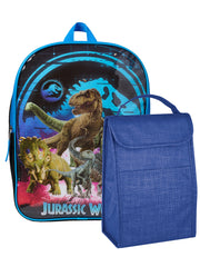 Jurassic World Backpack 15" Dinosaurs w/ Insulated Lunch Bag Crosshatch Set