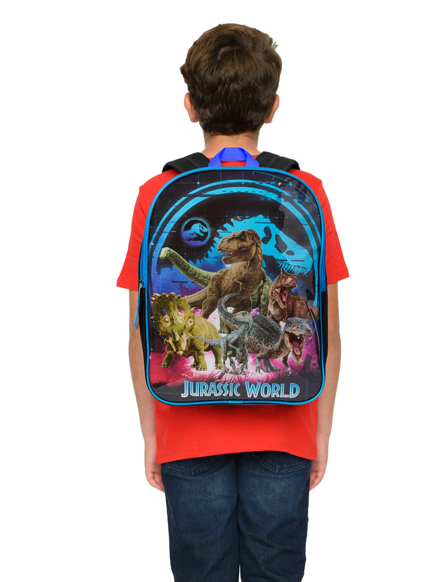 Jurassic World Backpack 15" Dinosaurs T-Rex Carnotaurus Kids Boys Black