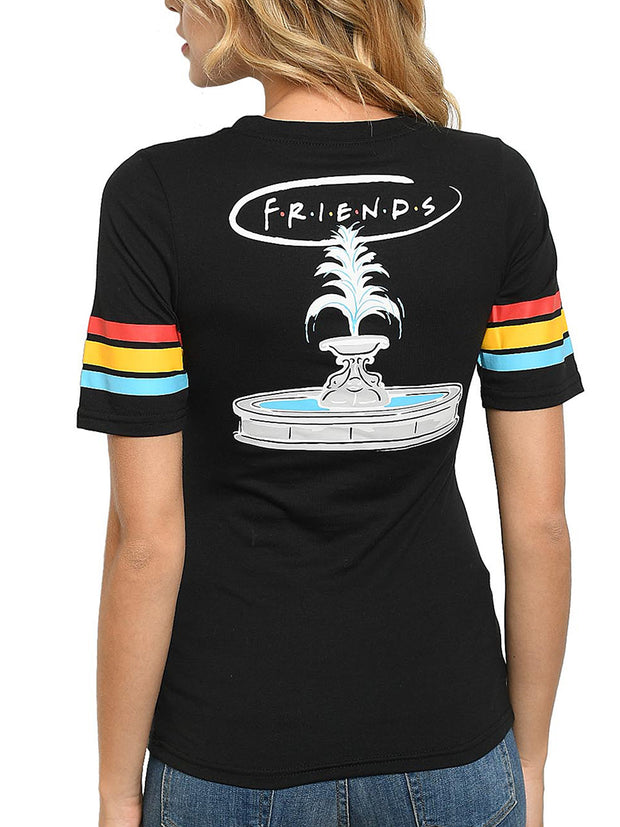 Junior Women FRIENDS T-shirt with Back Graphic of Fountain Black