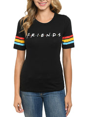 Junior Women FRIENDS T-shirt with Back Graphic of Fountain Black
