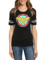 Juniors Wonder Woman T-shirt Front & Back Graphic Print Black