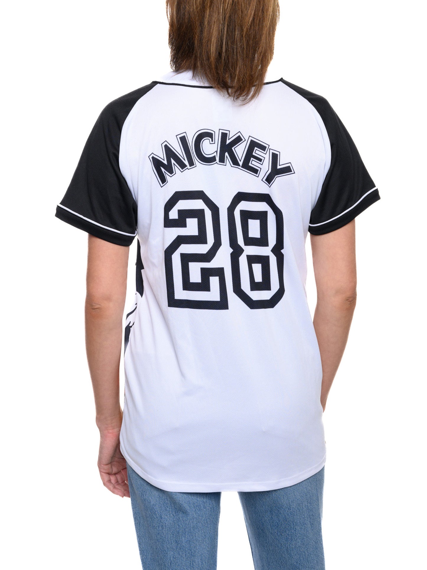 Women's Mickey Mouse Baseball Jersey Shirt White Button Down