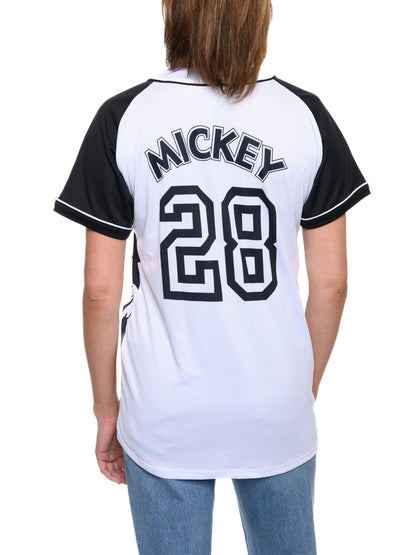 Women's Mickey Mouse Baseball Jersey Shirt White Button Down