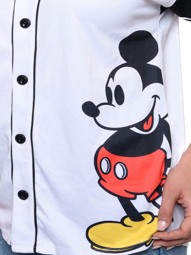 Women's Mickey Mouse Baseball Jersey Shirt White Button Down