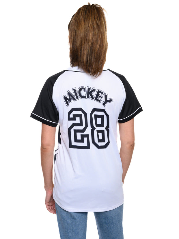 Women's Mickey Mouse Baseball Jersey Shirt White Button Down