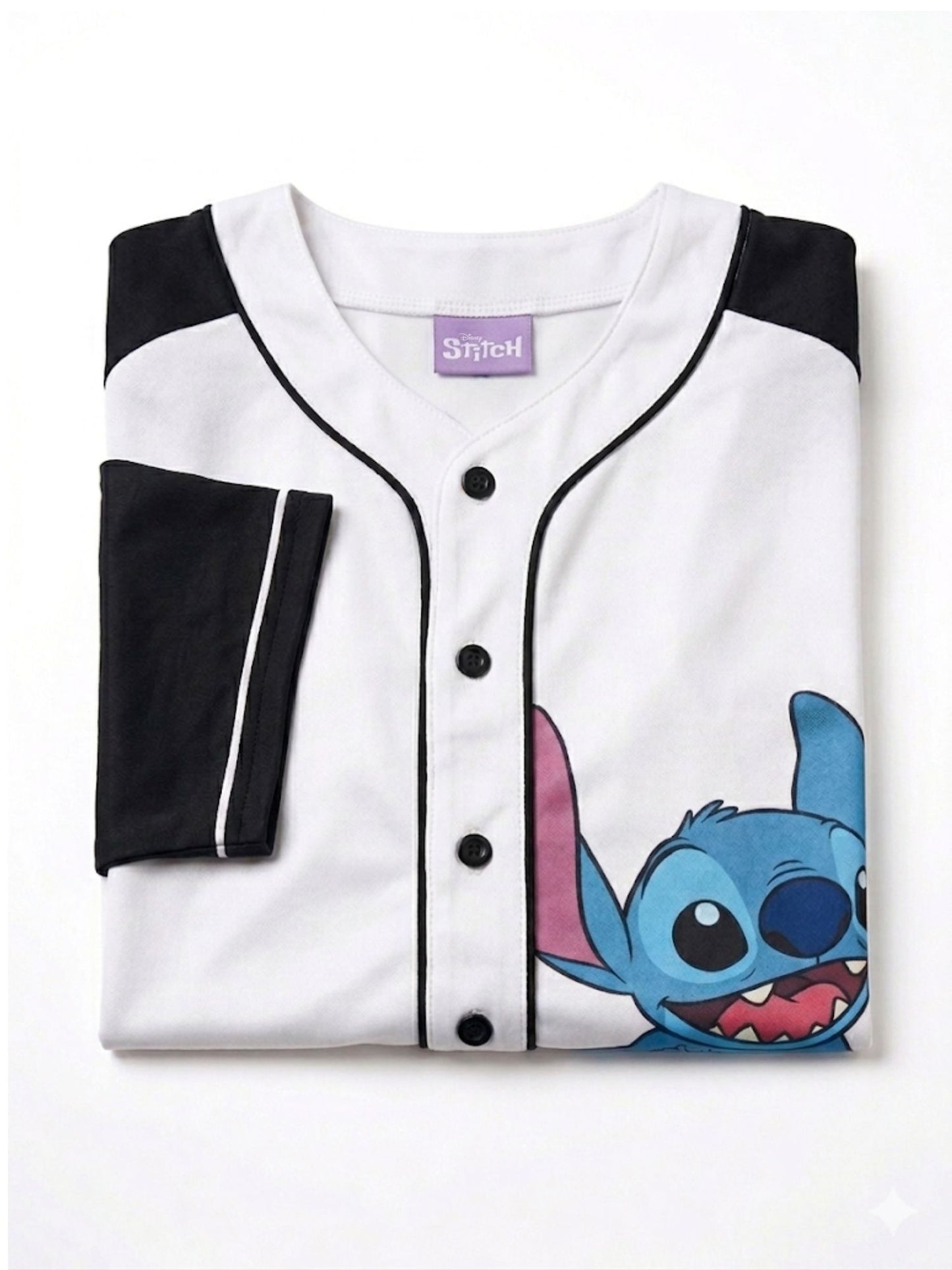 Disney Stitch Women’s Baseball Jersey Button Down Graphic Shirt White