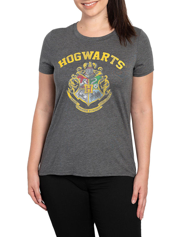 Juniors Womens Harry Potter Hogwarts Shield Crest High-Low Short Sleeve T-Shirt