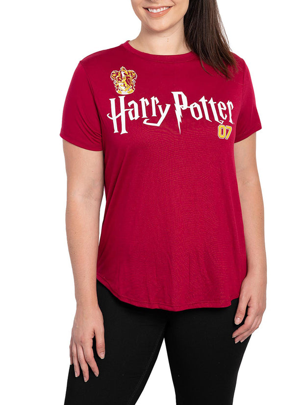 Womens Juniors Harry Potter T-Shirt Crown High-Low Hem Short Sleeve Red