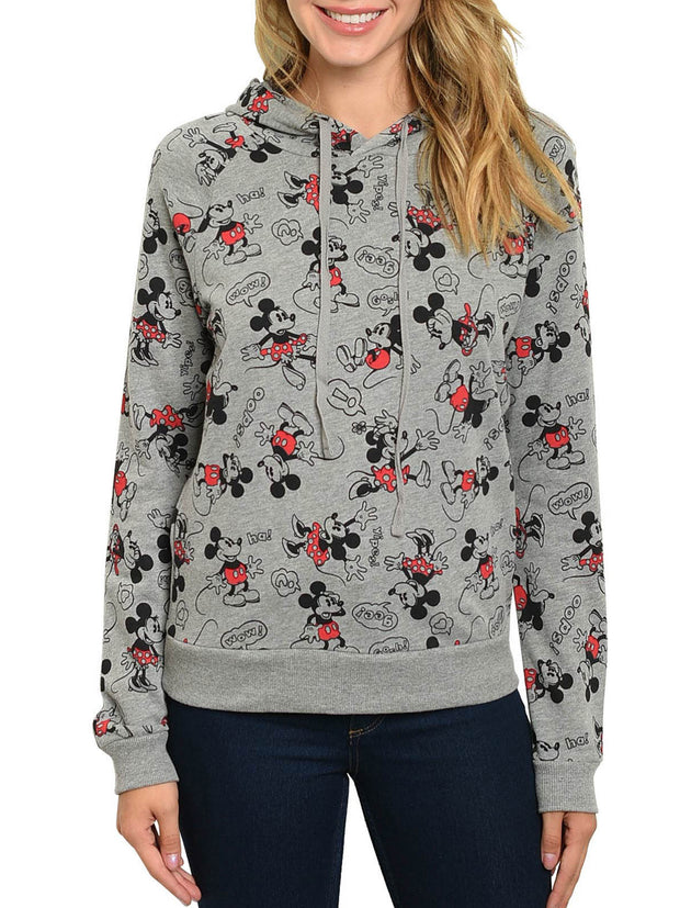 Disney Mickey Mouse Junior Hoodie Sweatshirt All-Over Pattern Print Gray