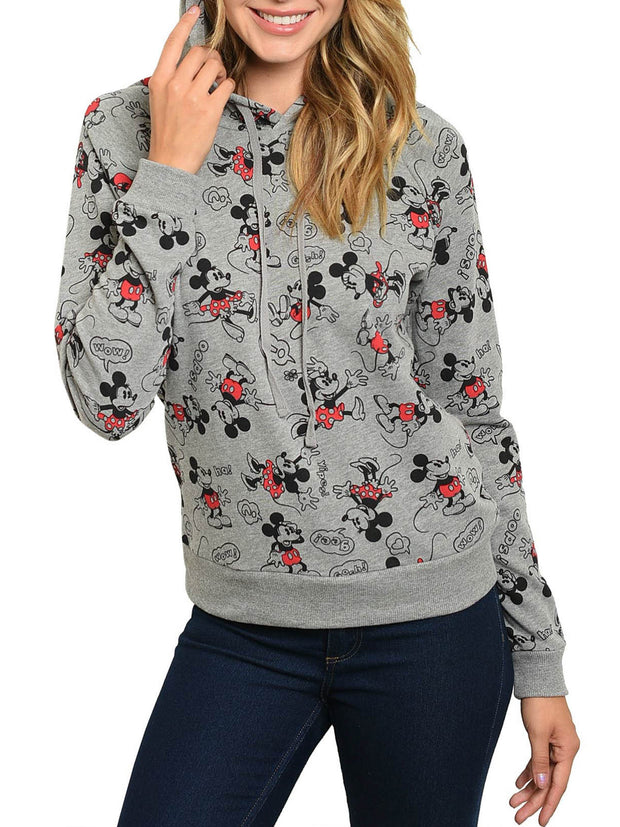 Disney Mickey Mouse Junior Hoodie Sweatshirt All-Over Pattern Print Gray