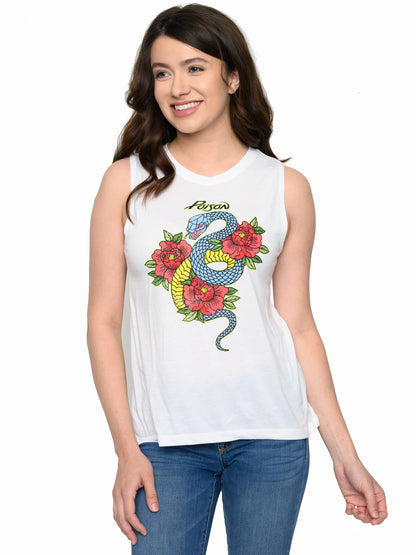 Women's Poison Classic Rock T-Shirt Band Tee Music White Sleeveless Rock n' Roll