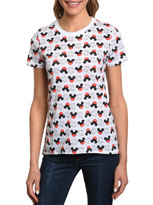 Juniors Mickey Mouse Icons All-Over T-Shirt White XS