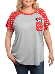 Women Juniors Plus Size Minnie Mouse T- Shirt Polka-Dot Pocket