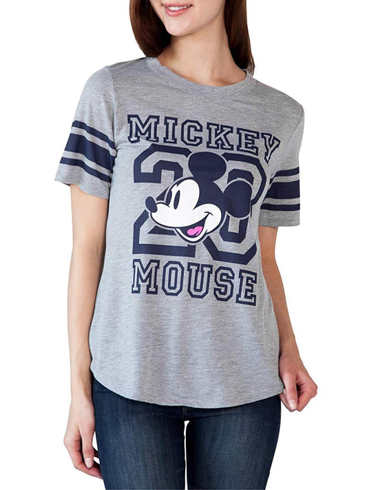 Juniors Mickey Mouse Athletic T-Shirt Gray Blue Football Style