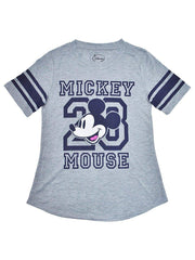 Juniors Mickey Mouse Athletic T-Shirt Gray Blue Football Style