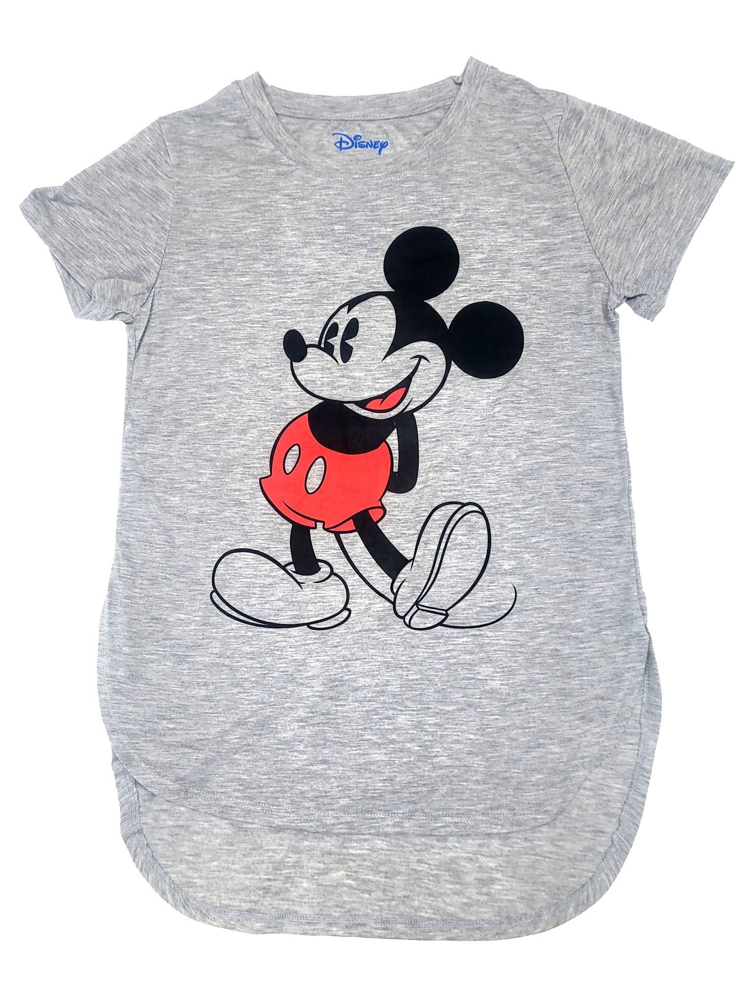 Womens Classic Mickey Mouse Hi-Low Hem T-Shirt Heather Gray Junior Sizes