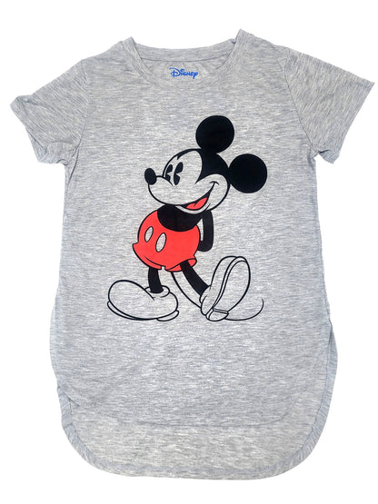 Womens Classic Mickey Mouse Hi-Low Hem T-Shirt Heather Gray Junior Sizes