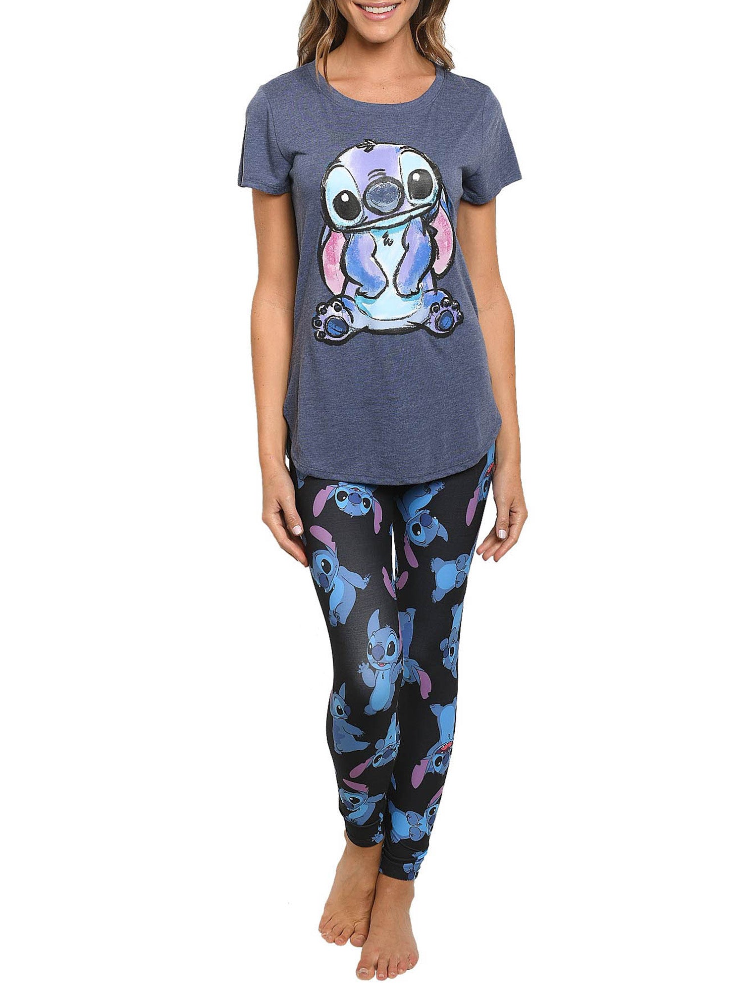 Disney Women Junior Stitch High-Low Hem T-Shirt & All-Over Print Leggings Set