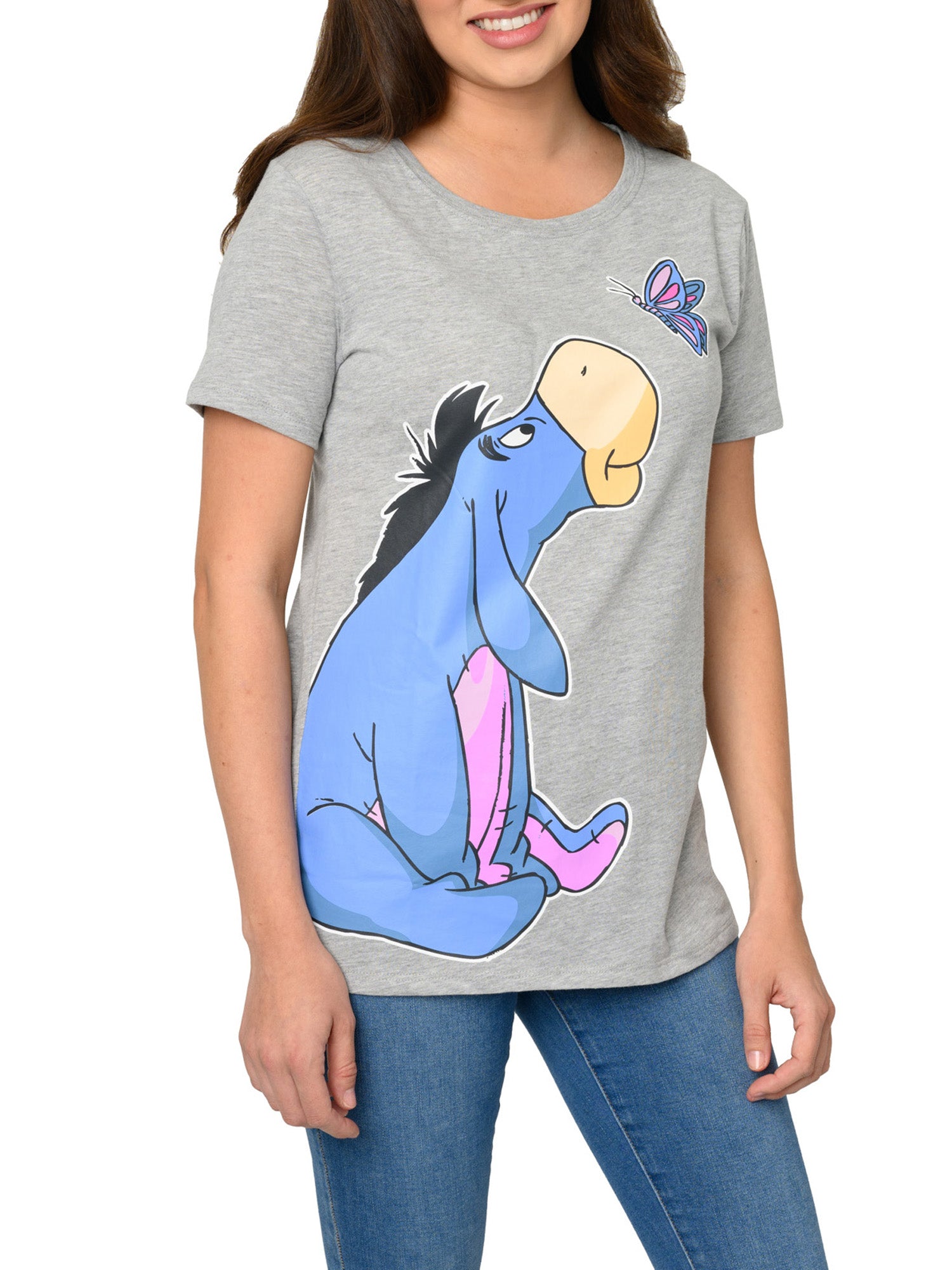 Disney Eeyore Butterfly T-Shirt Gray & Black Pajama Pants Loungewear Womens Set