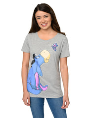 Women's Disney Eeyore T-Shirt Butterfly Short Sleeve Gray Winnie The Pooh