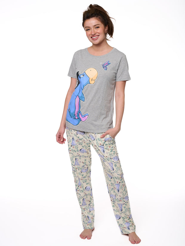 Disney Eeyore Butterfly T-Shirt w/ Floral Watercolor Pajama Pants Women' s Set