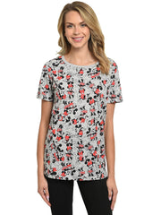 Women's Mickey & Minnie Mouse T-Shirt All Over Print Short Sleeve Gray