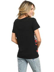Disney Women's Minnie Mouse  T-Shirt Leaning Short Sleeve Black