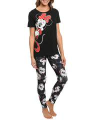 Disney Womens Junior Minnie Mouse T-Shirt & Mickey All-Over Print Leggings Set