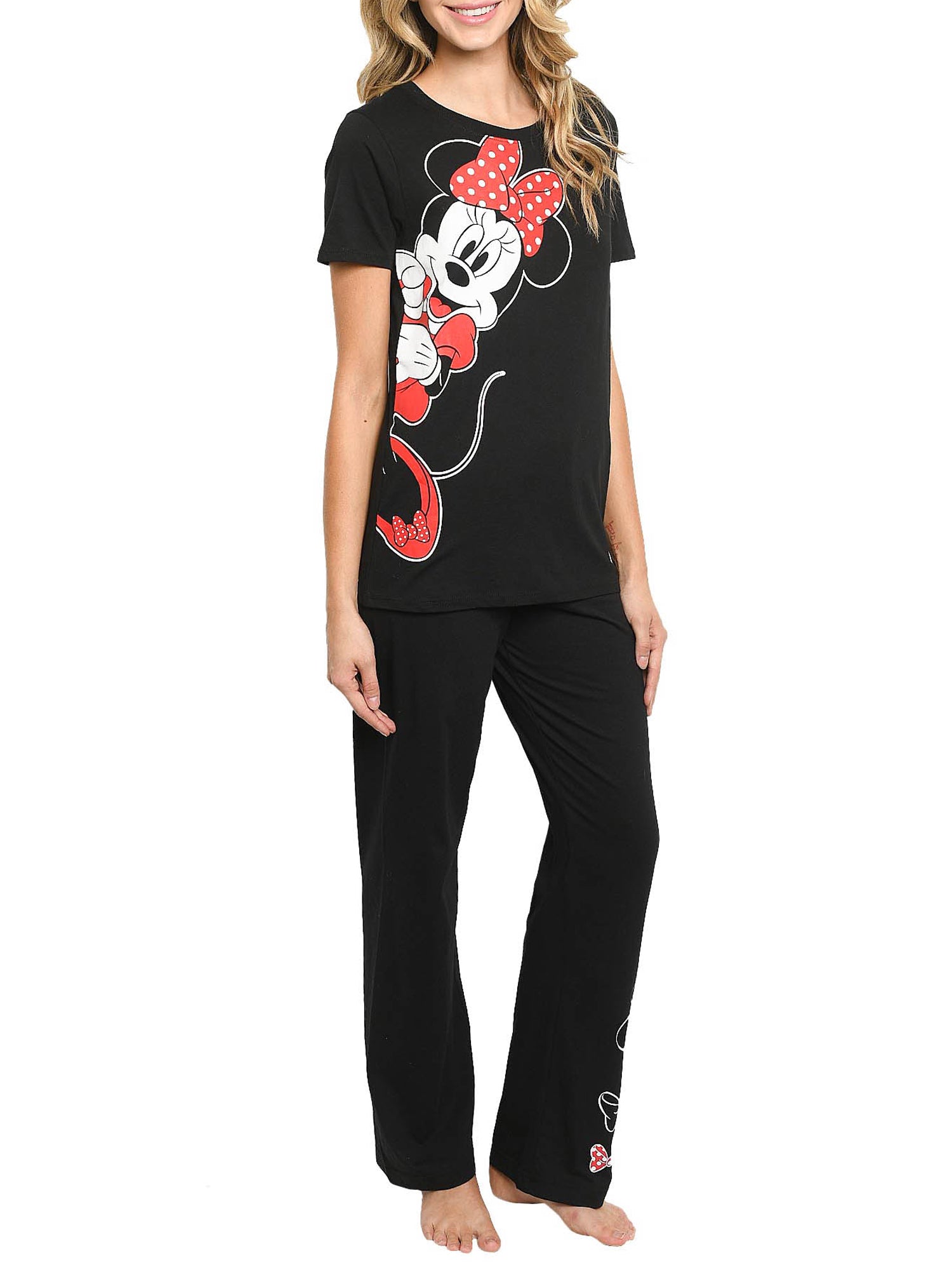 Women's Junior Minnie Mouse T-Shirt and Lounge Pants Set Disney Black Red