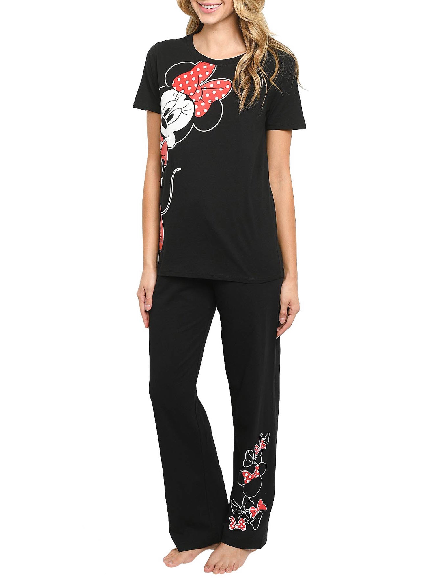 Women's Junior Minnie Mouse T-Shirt and Lounge Pants Set Disney Black Red