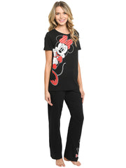 Women's Junior Minnie Mouse T-Shirt and Lounge Pants Set Disney Black Red