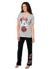 Disney Women's Minnie Mouse T-Shirt & Lounge Pants Pajama Set Gray Black