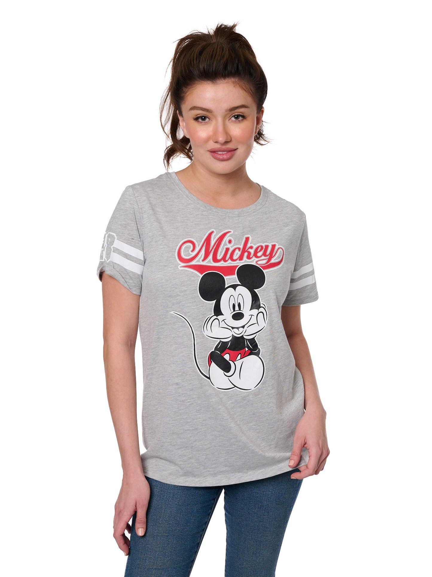 Disney Mickey Mouse Retro Varsity Stripe Tee - Women's Classic Graphic T-Shirt